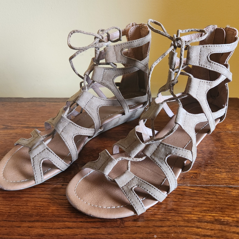 Taupe Gladiator Sandals with Suede Straps